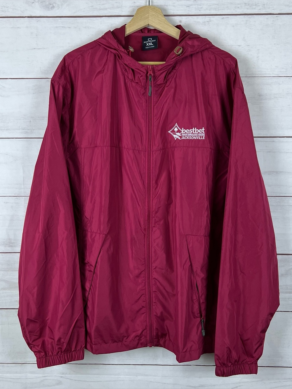 SCOTTeVEST Jacket Mens 2XL Red Hooded TEC Travel Windbreaker Full Zip Pockets